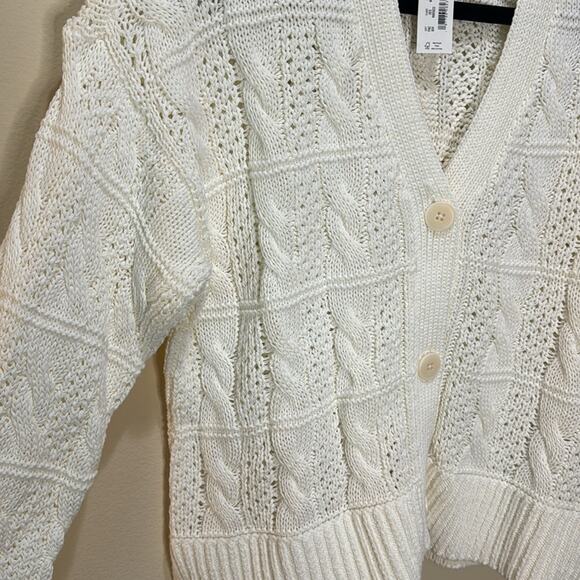 Madewell Open Cable-Stitch Cardigan Sweater - Bright Ivory Size M - Picture 8 of 9